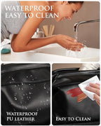 Gifts for Friends Female Mom, Initial Makeup Bag, Personalized Double Layer Cosmetic Bag with Makeup Brush Organizer, Waterproof, Large Capacity PU Leather Travel Toiletry Bag, Gift for Wife