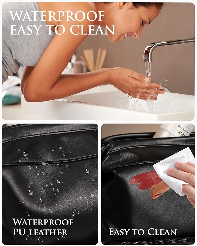 Gifts for Her, Initial Large Makeup Bags, Personalized Double Layer Cosmetic Bag with Makeup Brush Organizer, Waterproof, PU Leather Travel Toiletry Bag Wedding Gifts, Bridesmaid Gifts