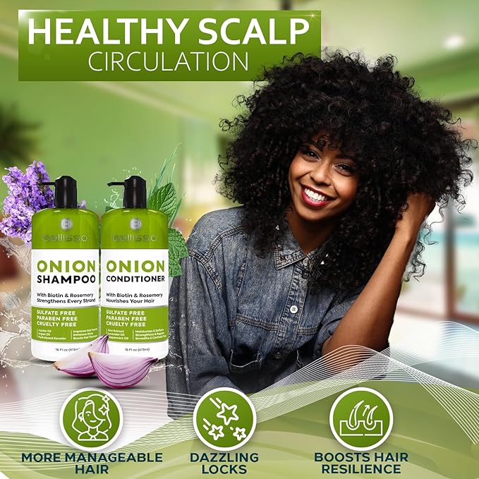 Onion Shampoo and Conditioner Set - With Rosemary and Biotin - Thickening Products for Women and Men - Volumizing Salon Grade Formula for Thinning Hair Care - Hydrating, Moisturizing and Sulfate Free