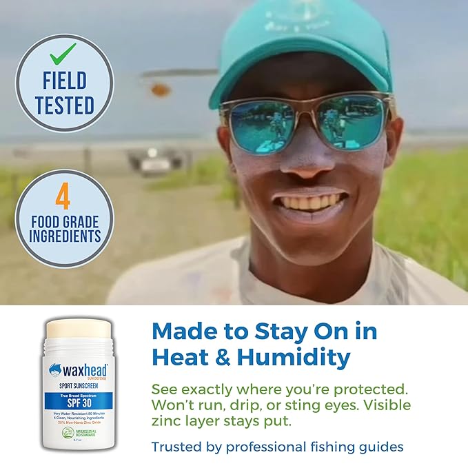 Waxhead Zinc Oxide Sunscreen Stick SPF 30, 4-Ingredient Mineral Sunscreen for Face & Body, EWG 1, Reef Safe Non-Nano, Baby & Kids Sensitive Skin, Water Resistant Sport Tattoo Sunblock, 3.7 oz