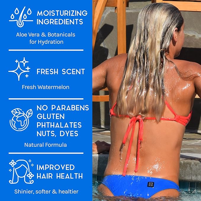 TRISWIM 2-in-1 Chlorine-Out Shampoo & Body Wash 32oz | Removes Chlorine, Saltwater, Hard Water Minerals, Copper, Green Tint | Vegan, Tear-Free, No Parabens | Watermelon Scent