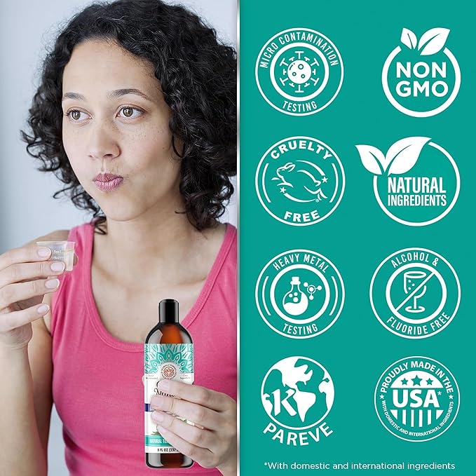 GuruNanda CocoMint Oil Pulling Mouthwash for Complete Oral Hygiene, 7 Essential Oils & Vitamins for Happy Teeth & Gums & Fresh Breath, with 2 Toothbrushes & 2 Tongue Scrapers, Alcohol-Free, 3X8 oz