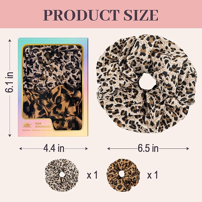2Pcs Big Leopard Hair Scrunchies for Women, Fashion No Crease Hair Ties for Thin Thick Hair,Soft Hair Bands No Damage for Girls, Ideal Gifts for Women (Set 13)