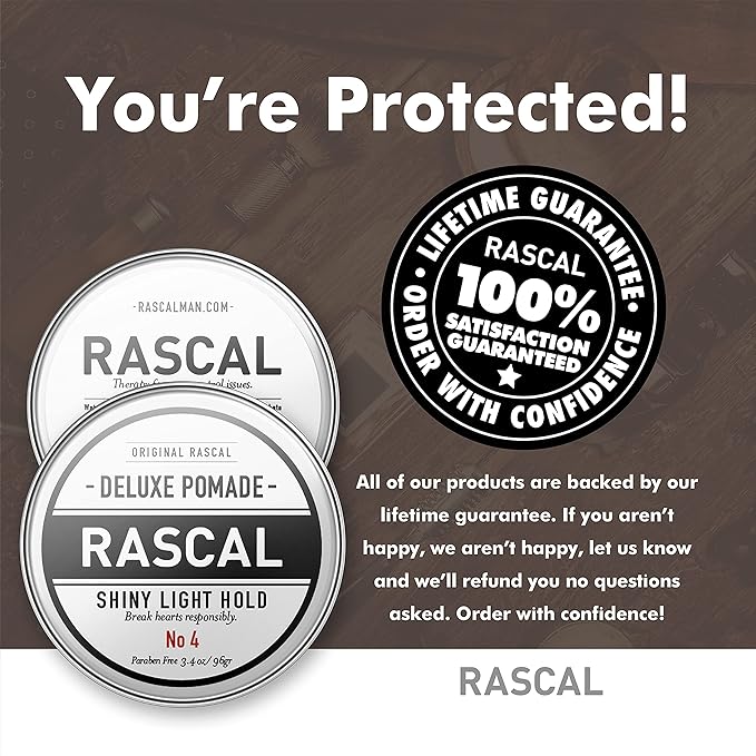 Original Rascal Deluxe Pomade for Men #4 - Hair Paste with Light Hold & Wet Look - High Shine Hair Molding Paste - Formulated with Ceteareth-25 & Castor Oil for Hair Growth & Health - Natural Finish