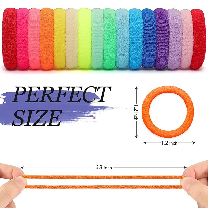 Hair Ties for Women And Kids, 100PCS Seamless Thick Cotton Hair Band, Elastic Baby Hair Ties No Damage Ponytail Holder, Rainbow (Set6)