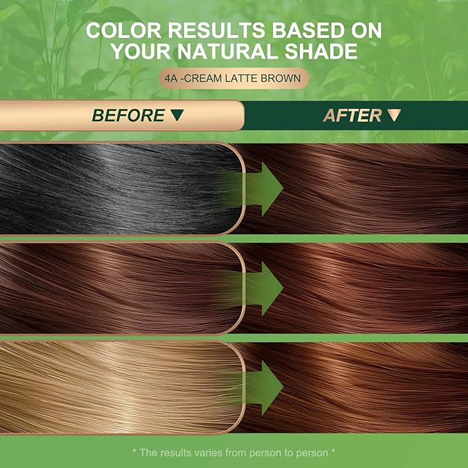 Permanent Hair Dye Gray Coverage Hair Dye PPD-Free Hair Color Kit 4A Cream Latte Brown