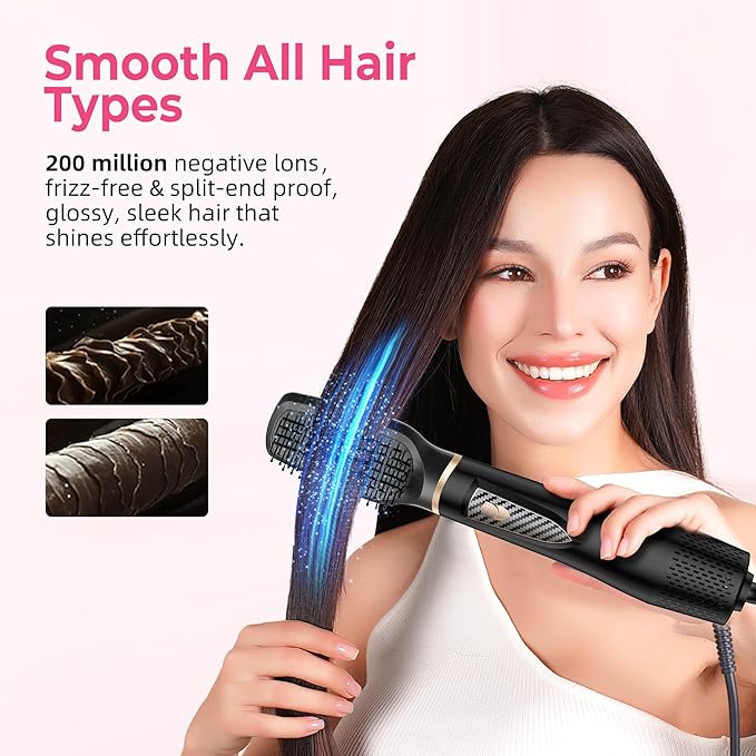 5 in 1 Blow Dryer Brush Set, 1000W Professional Hot Air Styler, Ionic Hair Dryer Brush, 3 Heat Settings, Auto Curling, Fast Drying, Ideal Hair Styling Tools Gift for Women (Black Gold)