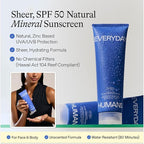 Everyday Humans Sheer Guard Natural Mineral Sunscreen SPF 50 3.4 oz | Zinc Oxide, Clean, Reef-Friendly Travel Size Face and Body | Fragrance-Free, Water Resistant UVA/UVB Protection | Beach Defence