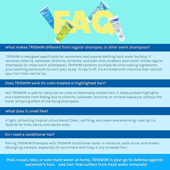 TRISWIM Chlorine Removal Shampoo 8.5oz | Removes Chlorine, Bromine, Hard Water Minerals & Saltwater| Hydrates & Restores Hair | Safe for Color-Treated Hair | Lime + Tropical Mango Scent