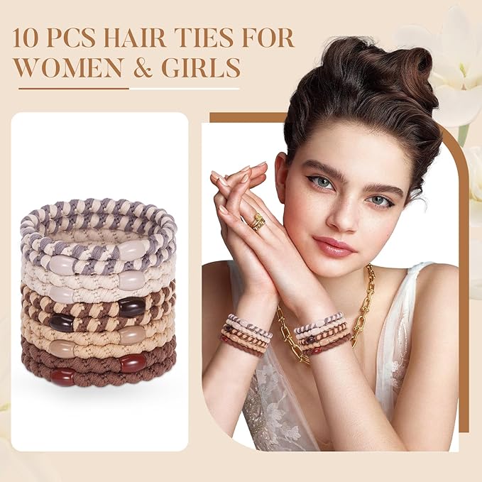 Hair Ties No Damage - 10PCS Ponytail Holders - Elastic Hair Ties for Thick Hair - Braided Hair Bands for Women Girls's Hair (20.Maillard2)