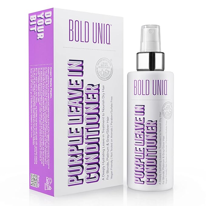 Purple Hair Mask For Blonde, Platinum, Bleached, Silver, Gray, Ash, and Brassy Hair & Purple Conditoiner & Purple Leave-in Bundle - Remove Yellow Tones and Condition Dry, Damaged Hair - Vegan