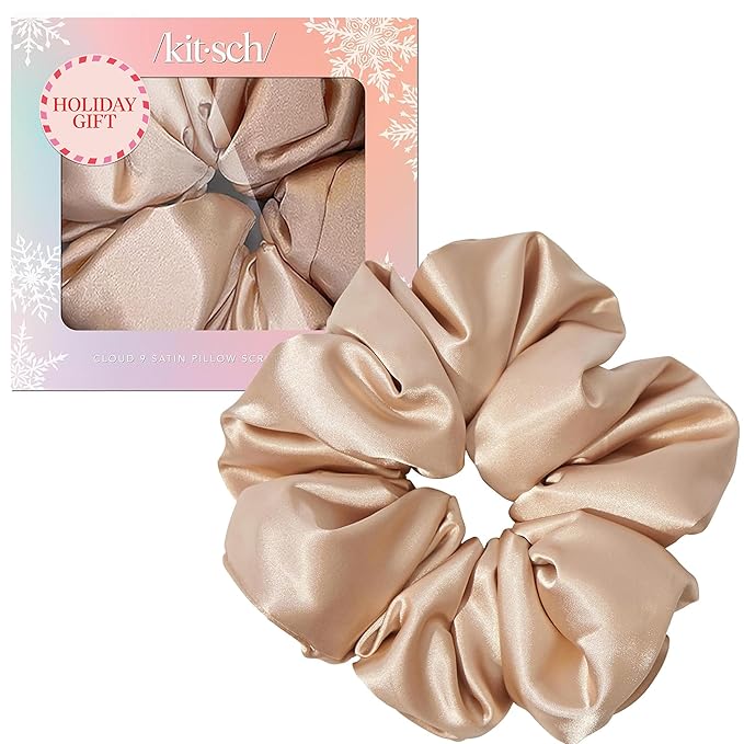 Kitsch Satin Scrunchies For Women - Softer Than Silk Scrunchies, No Crease Hair Ties, Soft Hair Accessories - Perfect For Day And Night Hairstyles | Ideal Gifts for Women - 1pc, Champagne