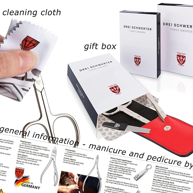 3 Swords Germany - Brand Quality 23 Piece Manicure Pedicure Grooming kit Set for Professional Finger & Toe Nail Care Tweezers File Clipper Fashion Leather case in Gift Box, Made by 3 Swords (7452)