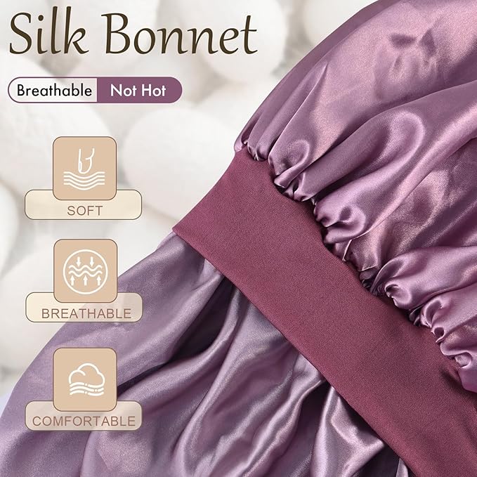 Satin Silk Bonnet for Sleeping, Soft Satin Lined Hair Bonnet for Women, Double Layer Sleep Nightcap