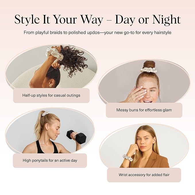 Kitsch & Mickey/Minnie Fabric Rhinestone Scrunchies for Girls and Women, Hair Scrunchies for All Hair Types, Perfect for Updo | Ideal Gifts for Women (Cream) - 1 Piece