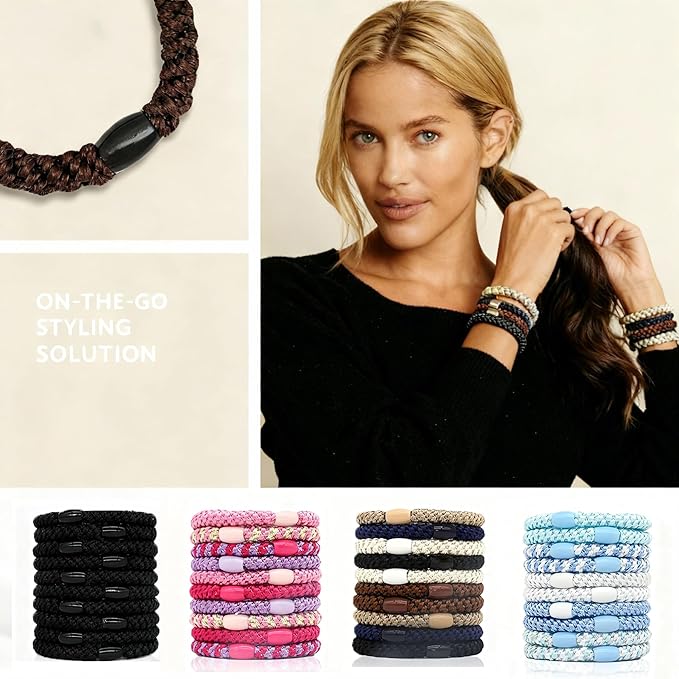 10-Piece Hair Ties: Soft Knitted Hair Tie for Thick/Coarse/Curly Hair. Gentle Hair Ties No Damage—Secure & Protect Strands (pink)