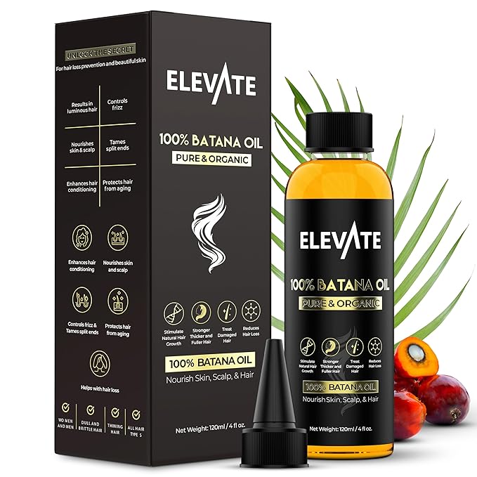 Elevate Batana Oil for Hair Growth | 100% Pure & Natural Raw Organic Oil from Honduras | Cold Pressed & Chemical-Free Serum for Thickness & Scalp Care Skin | Thicker Stronger Hair | 1 Pack | 4 Fl Oz