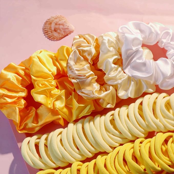 YANRONG Women's Hair Accessories Set: 755 Seamless Ponytail Holders, Variety Hair Scrunchies, Bands, and Ties for Thick and Curly Hair (Yellow)