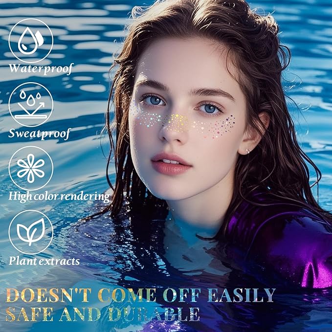 24pcs Glitter Freckles Makeup Patches-Holographic-Face Glitter Speckles, Sparkle Speckles Patches for Women, Cute Sparkling Fake Freckles, Glitter Freckles Face Tattoo, Musical Festival Accessories