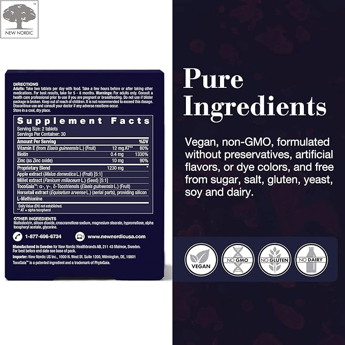 NEW NORDIC Hair GRO, Hair Growth Supplement, Biotin & Palm Fruit Extract Tocotrienols for Natural Regrowth, 60 Count (Pack of 3)