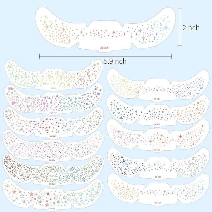 Face Glitter Freckles 12 Pcs Holographic Temporary Face Tattoos Stickers Waterproof Sparkle Face Speckles Makeup Patches Cute Body Temporary Tattoo Rave Accessories for Women Music Festival Accessorie