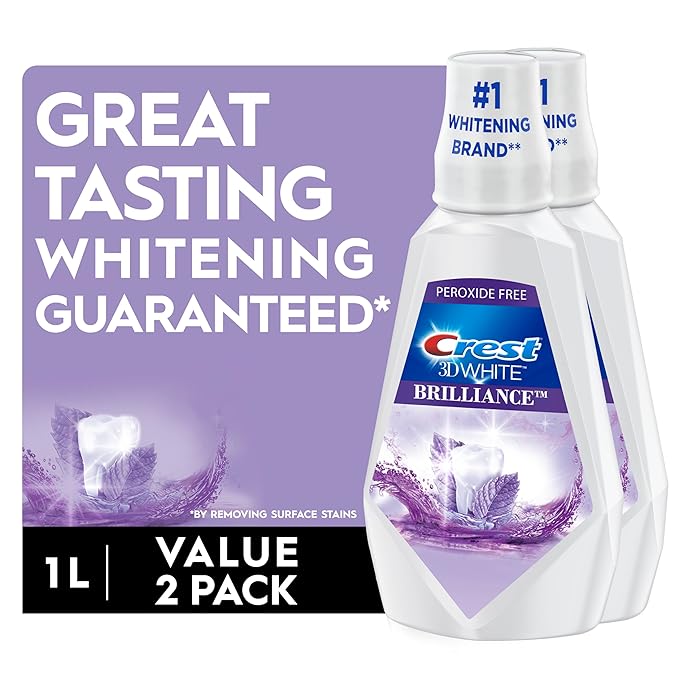 Crest Mouthwash/Mouth Rinse, 3D White Brilliance Whitening, Alcohol Free, Clean Mint, 2x1L (33.8 fl oz)