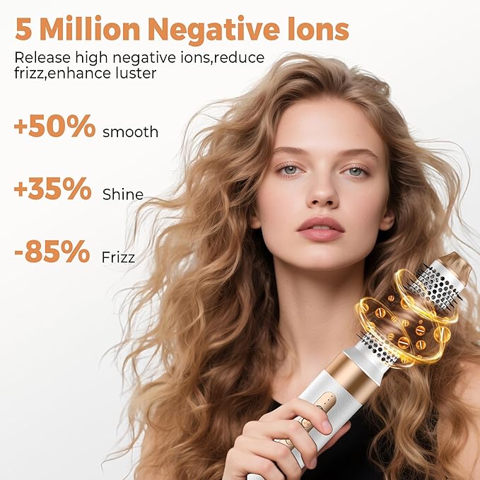 7 in ONE Hair Dryer Brush, Powerful Blow Dryer Brush with Air Curler for Hair, Brush Blow Dryer with Diffuser, Ionic Hot Air Brush Fast Dry, Volumize, Curls, Straight, Hair Styling Tools 100-120V