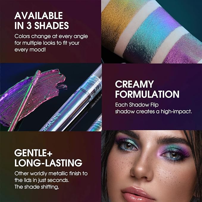 Jolilab Metallic Liquid Chameleon Eyeshadow, Multi-Dimensional Eye Looks, Long-lasting Holographic Glitter Multichrome Eyeshadows Makeup (#Peacock+#GX002)
