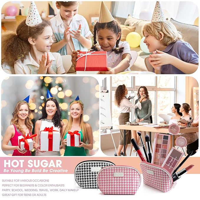 Hot Sugar All in One Makeup Kit, Makeup Set for Women, Girls Makeup Kit for Teens with Eyeshadow, Blush, Contour, Highlighter, Concealer, Lipstick, Lip Gloss, Eyeliner and Brush (Black)