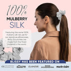 Blissy Silk Scrunchies (3 Pack) - 100% Pure Mulberry Silk - 22 Momme 6A High-Grade Fibers Scrunchie for Straight & Curly Hair - Preventing Breakage, Tangling, & Creasing (Silver Regular)