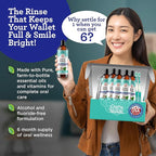 GuruNanda CocoMint Oil Pulling Mouthwash for Complete Oral Hygiene, 7 Essential Oils & Vitamins for Happy Teeth & Gums & Fresh Breath, with 2 Toothbrushes & Tongue Scraper, Alcohol-Free, 6X8 oz