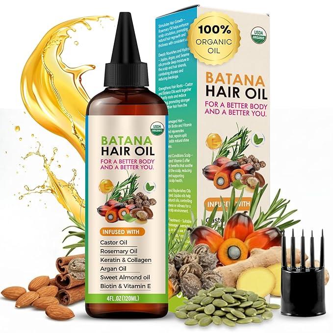 Organic100% Pure Batana Oil for Hair Growth Castor, Rosemary, pumpkin Blend Infused with Biotin, Keratin & Vitamin E Premium Scalp Treatment & Hair Growth Serum