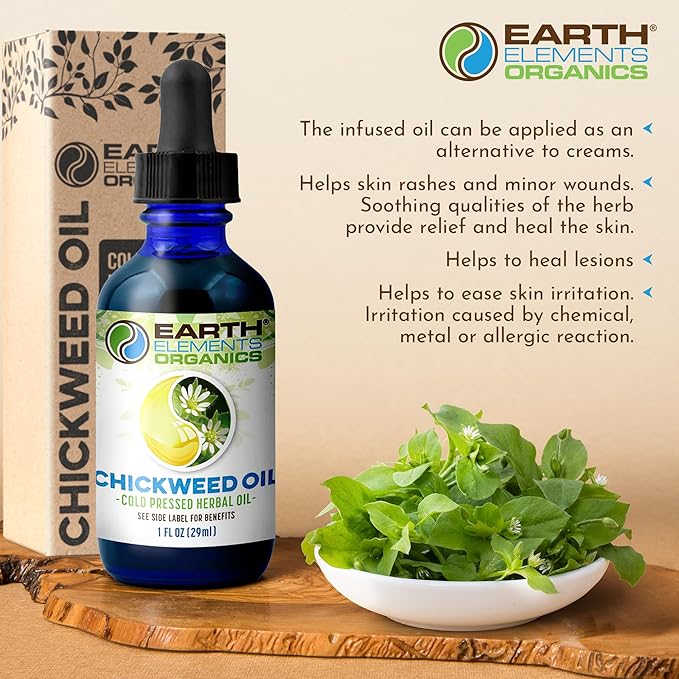 Chickweed Oil, Herbal Remedy Infused in Sunflower Seed Oil, Organic Skincare for All Skin Types - 1 fl oz