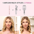 L'ANGE HAIR Le Duo Flex 360° Airflow Titanium Styler | Curling Iron with Adjustable Settings Creates Waves | Air Flow Styler Enhances Volume Locks | Dual Voltage Tool for All Hair Types (Blush)