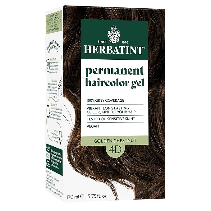 Herbatint Permanent Hair Dye For Women - 4D Golden Chestnut - For Up To 100% Gray Coverage of Resistant Gray Hair - Ammonia-Free, Alcohol-Free & Vegan - Salon Influenced Hair Color 5.75 fl oz