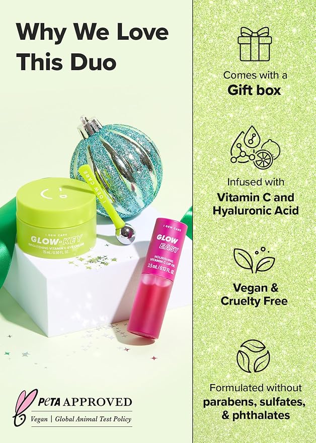 I DEW CARE Vitamin Eye Cream & Lip Oil set - 2 To Glow | Facial Treatment, Gift Box Included, Glass Skin Look, Korean Skincare, Nourishing, Dark Circles Reducer, Treatment with Hyaluronic Acid