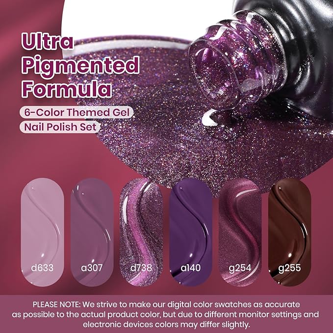 beetles Gel Polish Purple Gel Nail Polish Set - Muse Of Midnight Winter Deep Dark Light Purple Glitter Cat Eye UV Led Needed Soak Off DIY Salon Home Nail Art Gifts for Women