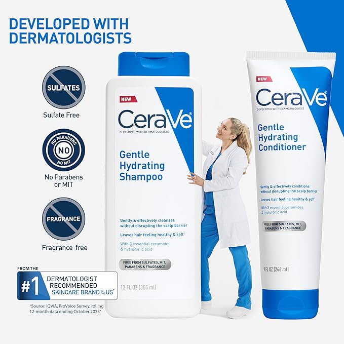 CeraVe Gentle Hydrating Shampoo, With Ceramides, Niacinamide & Hyaluronic Acid For Soft, Healthy Looking Hair & Scalp, Sulfate Free & Color Safe Shampoo, For All Hair Types, 19 Oz