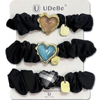 Silk Scrunchies Hair Ties 3Packs – Super Soft Thin Hair Scrunchies, Gentle on Hair, Heart Decorated Hair Accessories for Women