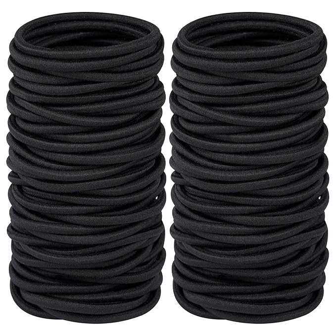 Elastic Hair Ties for Thick Heavy and Curly Hair 120 Pcs, Hair Bands for Women's Hair Black Ponytail Holders Bulk (4mm)