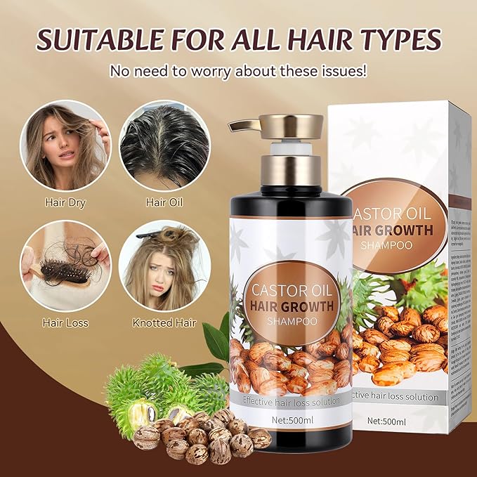 Silvercell Castor Oil Shampoo for Hair Growth, Prevents Hair Loss, Strengthens Hair Roots, Nourishes Dry Hair, Thickening Shampoo for Women & Men, 16.91 fl.oz, Beige