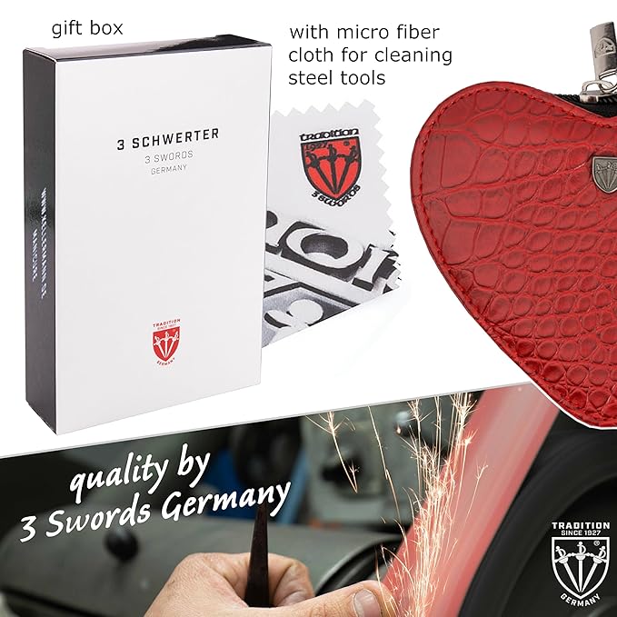 3 Swords Germany - brand quality 5 piece manicure pedicure grooming kit set for professional finger & toe nail care tweezers file clipper fashion leather case in gift box, Made by 3 Swords (17719)