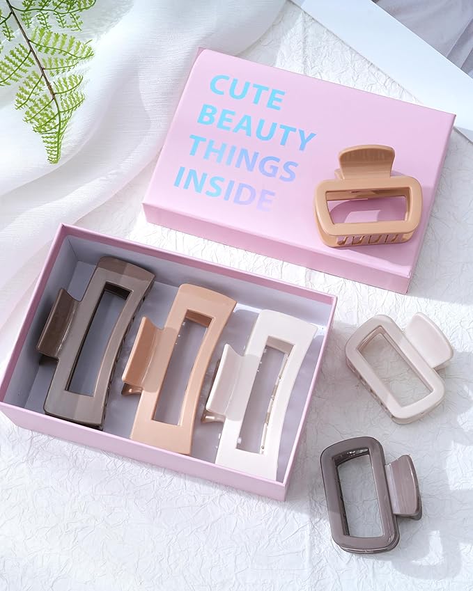 Mesovor 2 Styles Silicone Flexible Hair Claw Clips, 6 Pack Soft Bendable Hair Clips for Women | Rectangle Small Large Cozy Hairclips (Light Khaki, Dark Khaki, Coffee)