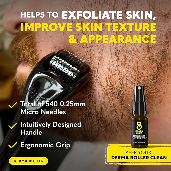 The Beard Club Supreme Beard Growth Kit - Derma Roller, Growth Oil, Vitamins, Vitamin Spray, Biotin Balm, Thickening Conditioner, Shampoo, Comb & Cleansing Spray - Gift Set