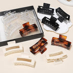 3.5 Inch Medium Square Claw Hair Clips, 12 Pcs Transparent, Amber, Glossy Black for Thick and Thin Hair - Hair Accessories for Women and Girls