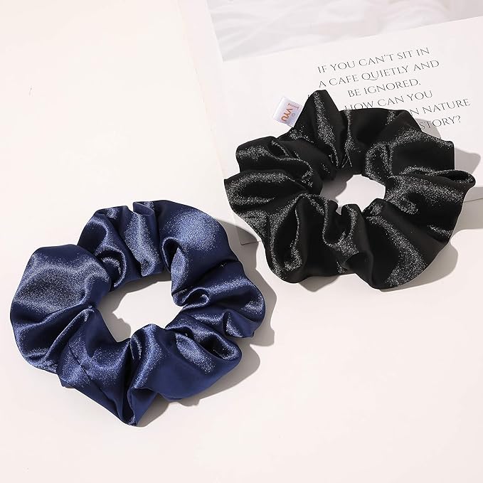 Ivyu Scrunchies, 4 Pack Silk Scrunchy for Girls Women Cute Hairties Hair Accessories Soft Ropes Ponytail Holder, White, Black, Navy, Gray