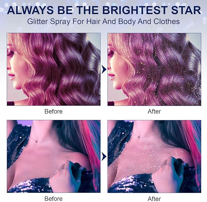 Body Glitter Spray, Perfect Hair and Body Shiny Music Festival Stage Makeup Rave Festival Clothes Glitter Spray. ﻿