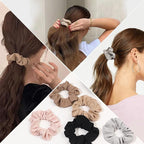 Hair Scrunchies for Women - Hair Ties No Damage Both for Thick Hair or Thin Hair Curl Hair No Crease Pink Scrunchies Ponytail Holder No Hurt Your Hair