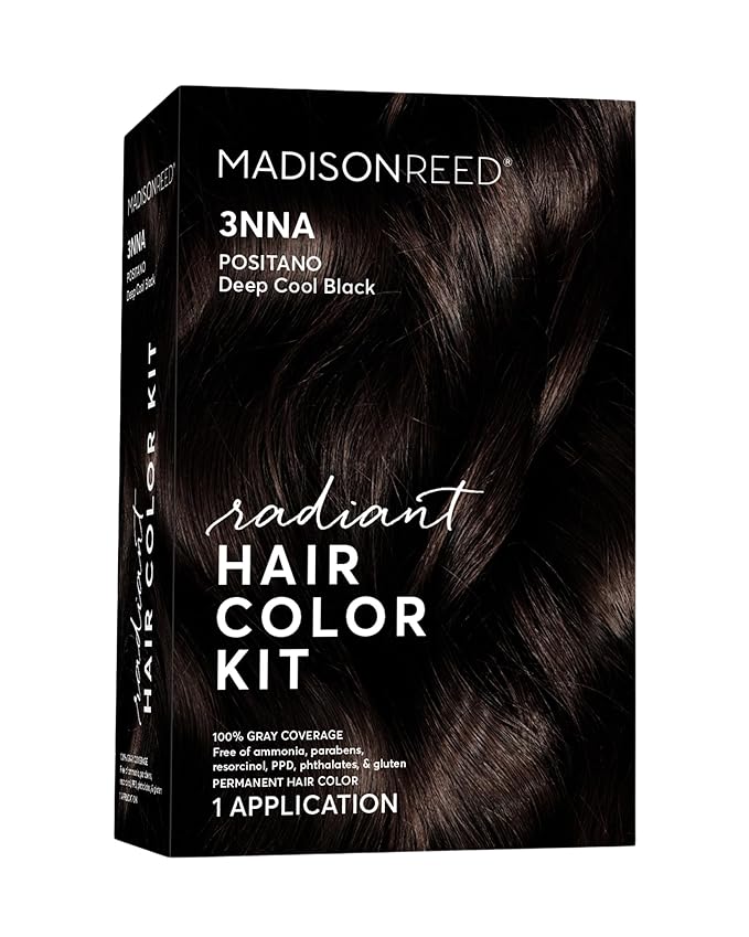 Madison Reed Radiant Hair Color Kit - 3NNA Cool Black-Brown with Ash Undertones (Positano Black), Dimensional Gray Hair Blending Permanent Hair Dye, PPD-Free & Ammonia-Free, 1 Pack