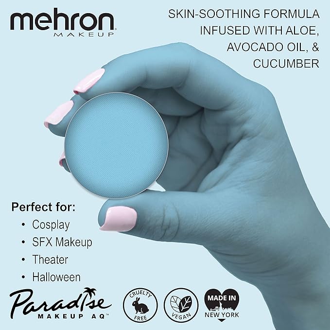 Mehron Makeup Paradise Makeup AQ Refill Size | Stage & Screen Performance, Face & Body Painting, Beauty, Cosplay, and Halloween | Water Activated Face Paint, Body Paint .25 oz (7 ml) (Light Blue)